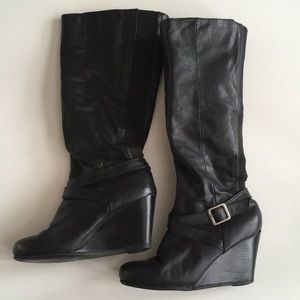 Bakers under knee high wedge heel black boots sz 7